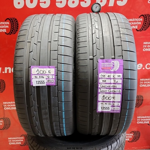 [Ref: 12555] 2x 255 45 R19 104YXL CONTINENTAL SPORT CONTACT6 AO 6.2/6.3mm REF:12555