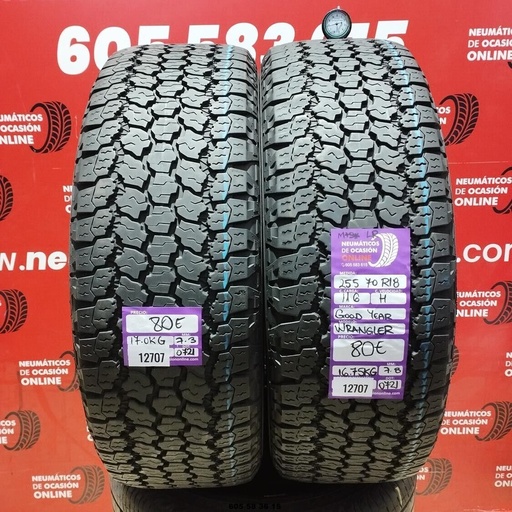 [Ref: 12707] 2x 255 70 R18 116H GOODYEAR WRANGLER M+S* LR 7.3/7.8mm REF:12707