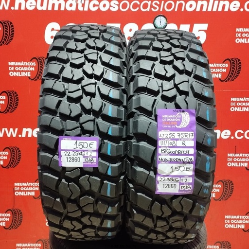 [Ref: 12860] 2x LT255 75 R17 111/108Q BFGOODRICH MUD-TERRAIN T/A M+S* 12/12mm REF:12860