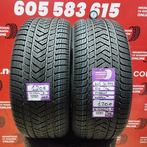 [Ref:12701] 2x 265 50 R19 110VXL PIRELLI SCORPION TM M+S* SUV 6.7/6.8mm REF:12701