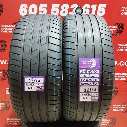 [Ref:12491] 2x 275 45 R20 110YXL BRIDGESTONE TURANZA T005 5.2/5.2mm REF:12491