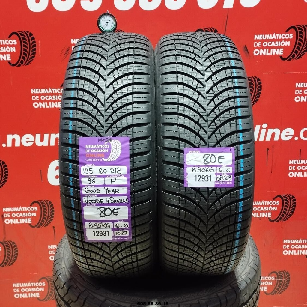 2x 195 60 R18 96H GOODYEAR VECTOR 4SEASONS 6.8/6.6mm REF:12931