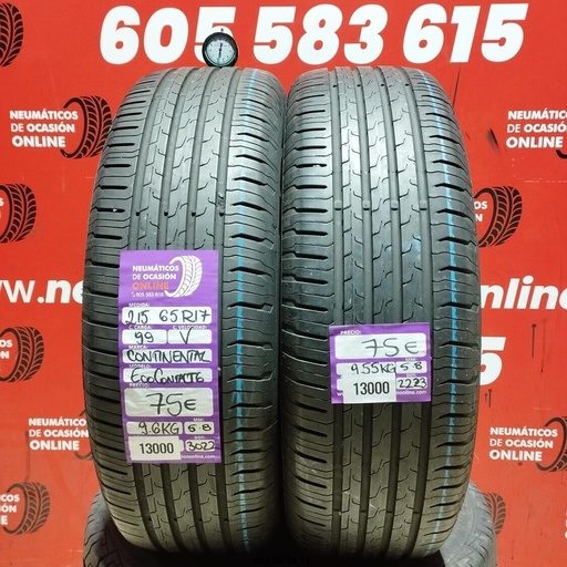 [Ref:13000] 2x 215 65 R17 99V CONTINENTAL ECOCONTACT6 5.8/5.8mm REF:13000