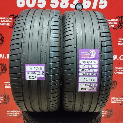 [Ref:13027] 2x 255 40 R21 102YXL MICHELIN PILOT SPORT4 5.8/5.8mm REF:13027