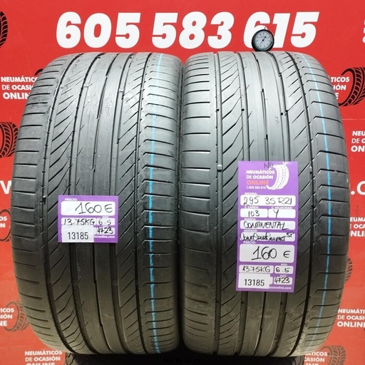 [Ref: 13185] 2x 295 35 R21 103Y CONTINENTAL CONTISPORT CONTACT 6.5/6.5mm REF:13185