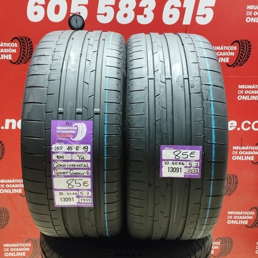 [Ref:13091] 2x 255 45 R19 104YXL CONTINENTAL SPORT CONTACT6 AO 5.2/5.2mm REF:13091