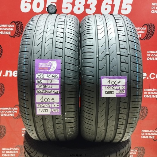 [Ref:13093] 2x 255 45 R19 100V PIRELLI SCORPION VERDE 7.0/7.0mm REF:13093