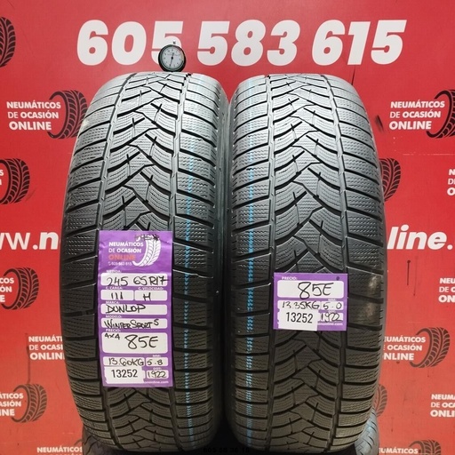 [Ref: 13252] 2x 245 65 R17 111H DUNLOP WINTER SPORT5 4X4 M+S* 5.8/5.0mm REF:13252