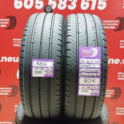 [Ref: 13101] 2x 215 60 R17C 109/107T CONTINENTAL VANCO CONTACT 7.7/7.5mm REF:13101