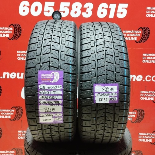 [Ref: 13152] 2x 215 60 R17C 109/107T FALKEN EUROWINTER 7.5/7.6mm REF:13152