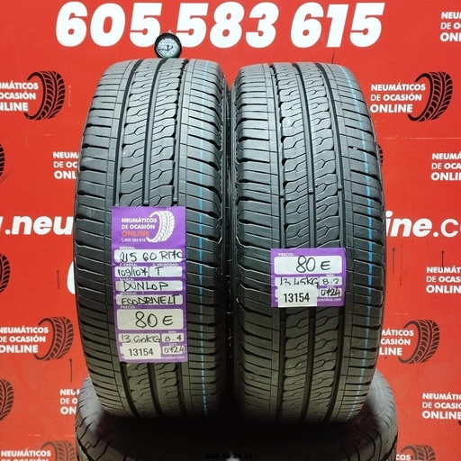 [Ref: 13154] 2x 215 60 R17C 109/107T DUNLOP ECODRIVE LT 8.4/8.2mm REF:13154