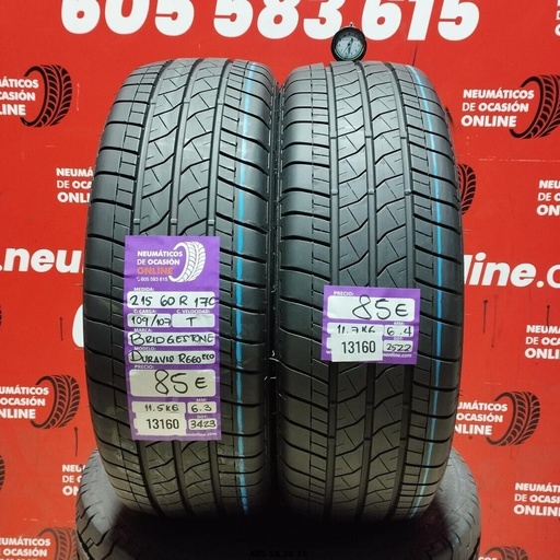 [Ref:13160] 2x 215 60 R17C 109/107T BRIDGESTONE DURAVIS R660 ECO 6.3/6.4mm REF:13160