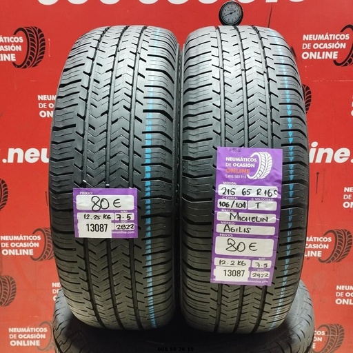 [Ref:13087] 2x 215 65 R16C 106/104T MICHELIN AGILIS M+S 7.5/7.5mm REF:13087