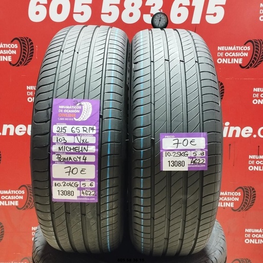 [Ref:13080] 2x 215 65 R17 103VXL MICHELIN PRIMACY4 5.6/5.8mm REF:13080