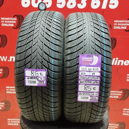 [Ref:13208] 2x 225 60 R18 104H BRIDGESTONE BLIZZAK LM001 M+S* RSC 7.0/6.0mm REF:13208