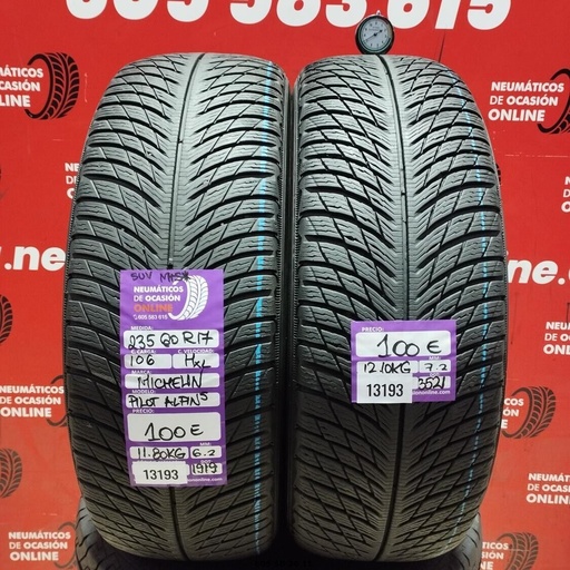 [Ref:13193] 2x 235 60 R17 106H XL MICHELIN PILOT ALPIN 5 6.2/7.2MM REF. 13193