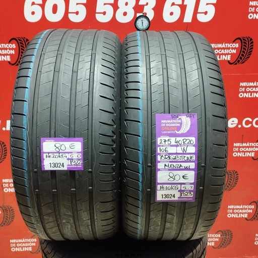 [Ref: 13024] 275 40 R20 106W BRIDGESTONE ALENZA 001 RSC RFT 5.2/5.0mm REF:13024