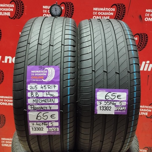 [Ref:13302] 2x 205 45 R17 88H XL MICHELIN PRIMACY 4 S2 5.0/5.0MM REF.13302