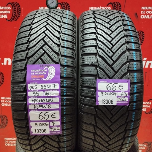 [Ref:13306] 2x 205 55 R17 95V XL MICHELIN ALPIN 3 7.0/7.3MM REF. 13306