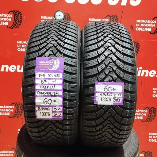 [Ref: 13376] 2x 195 55 R16 87H FALKEN EURO WINTER M501 8.0/8.0mm REF:13376