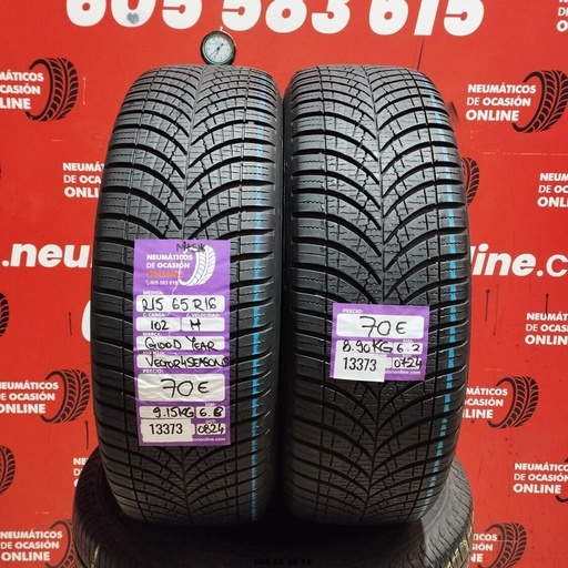 [Ref: 13373] 2x 215 65 R16 102H GOODYEAR VECTOR 4SEASONS M+S* 6.6/6.2mm REF:13373