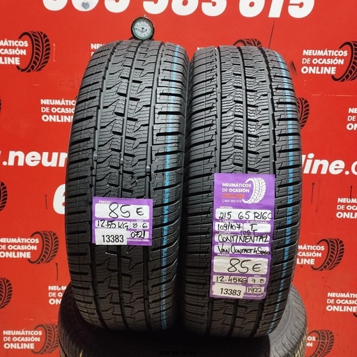 [Ref: 13383] 2x 215 65 R 16C 109/107T CONTINENTAL VAN CONTACT 4SEASON 8.6/7.8mm REF:13383