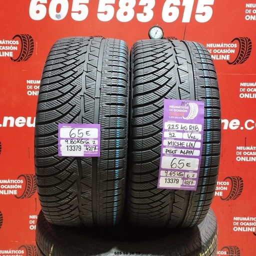 [Ref: 13379] 2x 225 40 R18 92VXL MICHELIN PILOT ALPIN 6.2/6.2mm REF:13379