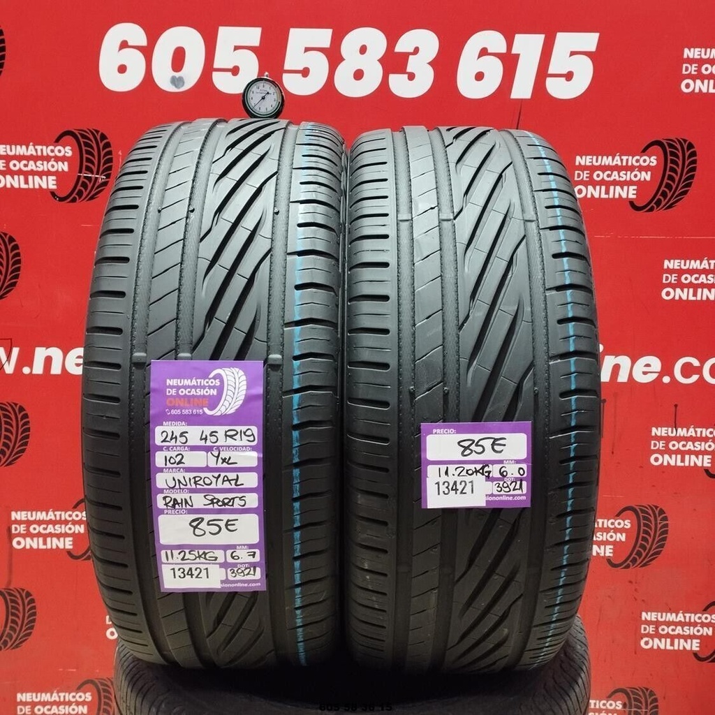 2X 245 45 R19 102Y XL UNIROYAL RAIN SPORT 5 6.0/6.7MM REF, 13421