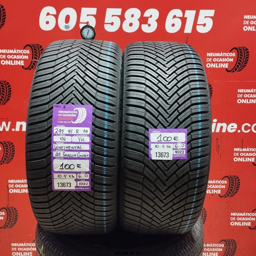 2X 245 45 R19 102Y XL CONTINENTAL ALL SEASON CONTACT M+S* 6.0/6.0MM REF. 13673