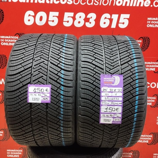 [Ref.13757] 2x 295 30 R20 97V Michelin Pilot Alpin Non M+S Dot: 15/15 (Sans Use) Ref.13757