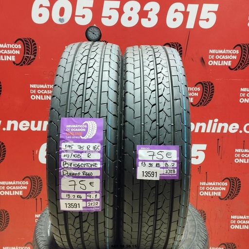 [Ref:13591] 2x 195 75 R16C 110/108R Bridgestone Duravis R660 9.1/8.2MM Ref. 13591