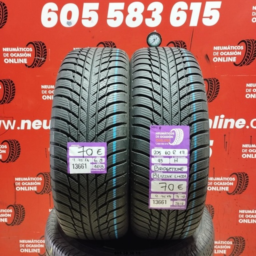 [Ref:13661] 2x 205 60 R17 93H BRIDGESTONE BLIZZAK LM001 M+S* 6.8/7.4MM REF. 13661